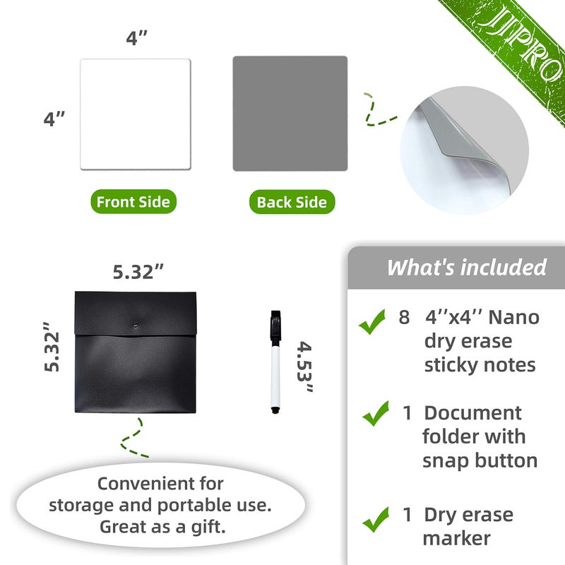 JJPRO Dry Erase Sticky Notes. Reusable Whiteboard Stickers 4"x4" - 8 Pack. Suitable for All Smooth Surface. Great for Labels, Lists, Reminders and Decals. No Paper Post Notes Again, Its Washable, Removable - Image 4